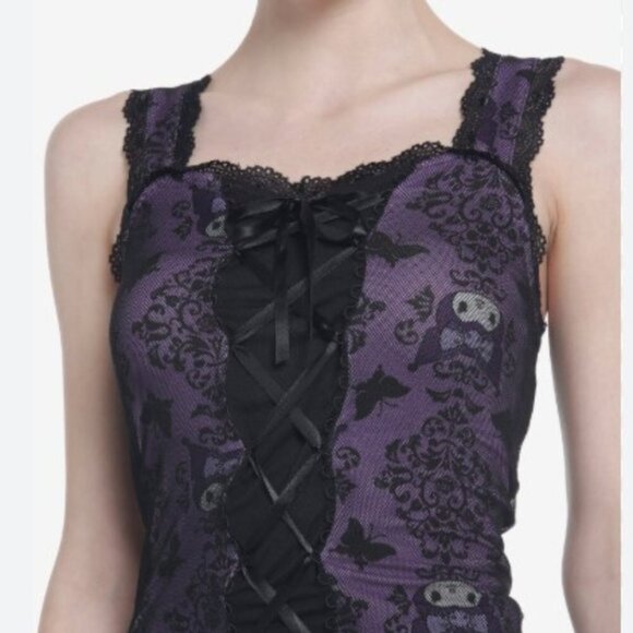 Sanrio Kuromi Goth Mesh Lace-Up Sweetheart Girls Tank Corset Crop Top - Size M - Picture 1 of 4